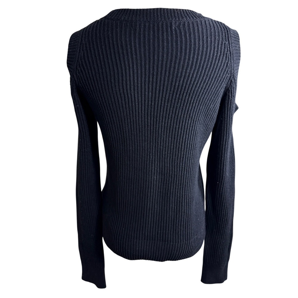 AllSaints Pepper Jumper Black Cold Shoulder Ribbed Knit Cotton Sweater XS - Picture 3 of 7
